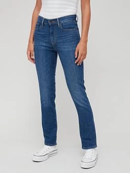 Image of Levis 724 High Rise Straight Leg Jean - Dark Blue Size 27, Inside Leg 32, Women