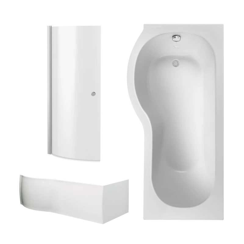Image of Balterley P Shape Bathtub Front Panel with Screen with Knob Chrome Profile Silver