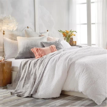 image of Peri Home Dot Fringe Duvet Cover - White