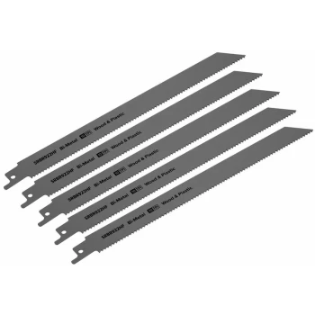 Image of Sealey SRBR922HF Reciprocating Saw Blade Wood & Plastics 230mm 10tpi - Pack of 5