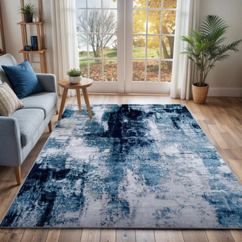 Image of Livabliss Abstract Modern Marble Dark Teal Giulia Area Rug 200 X 275cm - Easy Care, Non Shedding, Ideal For Living Room & Bedroom