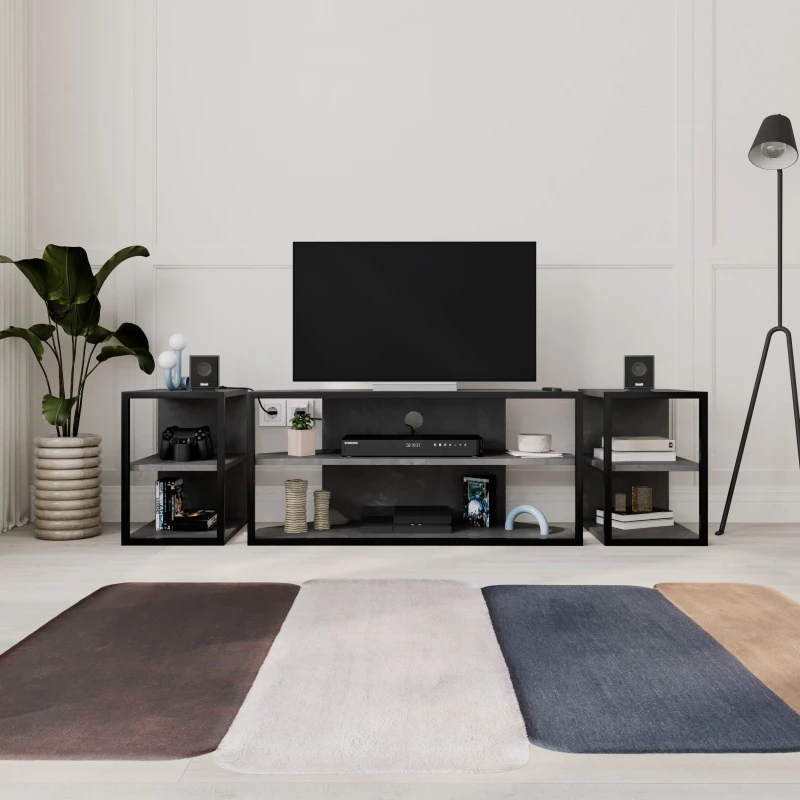 Image of Decortie Echo' Modern TV Unit TV Stand Media Unit for 43" TVs in Mid Grey Size: 2 Pack Mid Grey Unisex 2 Pack