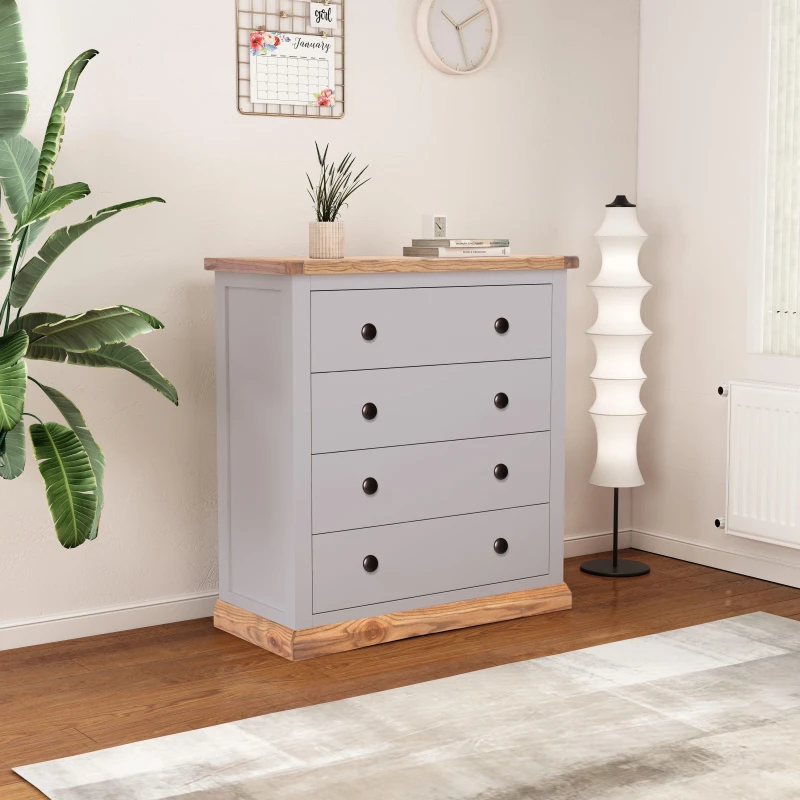 Image of Cabinet Bits Bicarri 4 Drawer Chest of Drawers Brass Knob in Grey Grey Unisex