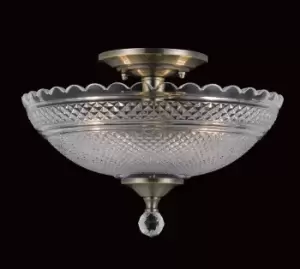 Image of Dallas Antique Brass Bowl Semi Flush Ceiling Light
