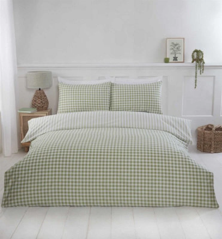 Image of Rapport Gingham Green Duvet Cover Set Double Bedding Set