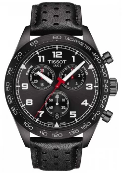 image of Tissot PRS 516 Chronograph Black Dial Black Leather Watch