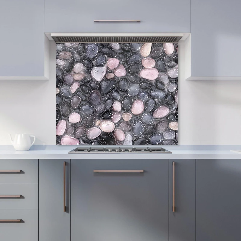 Image of Warren Reed - Designer Glossy Pebbles in Soft Hues Kitchen Splashback in Black Size: 600mm x 750mm Black Unisex 600mm x 750mm