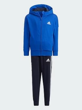 Image of Boys, adidas Little Kid's Unisex Badge Of Sport Full Zip Hoody & Pant Set - Blue/Navy, Blue/Navy, Size 9-10 Years