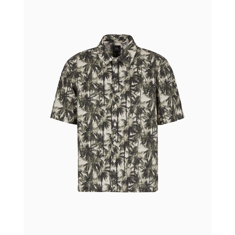 Image of Armani Exchange Mens Short-Sleeve Patterned Shirt Green F0039 male S
