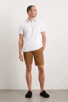 Image of Womens Tan Pleat Front Fine Twill Shorts