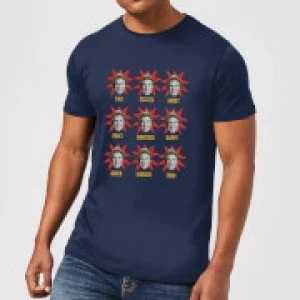 Image of Elf Faces Mens Christmas T-Shirt - Navy - L
