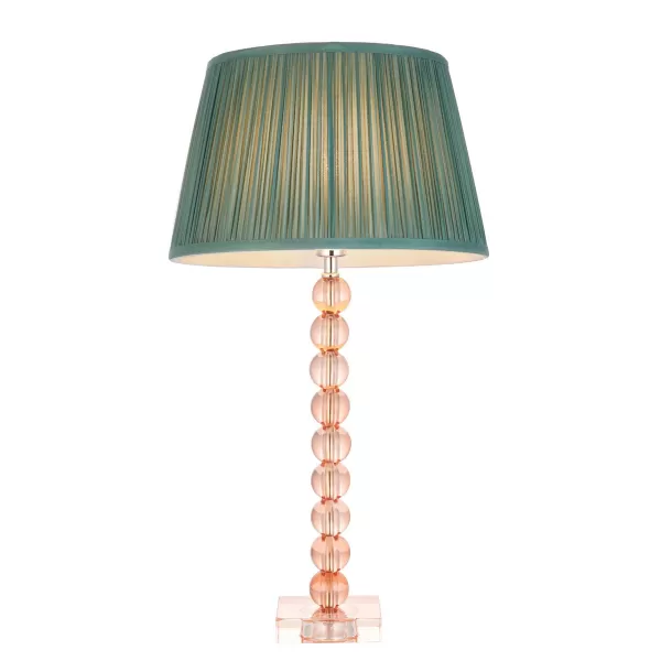 image of Adelie & Freya Base & Shade Table Lamp Blush Crystal Glass & Fir Silk