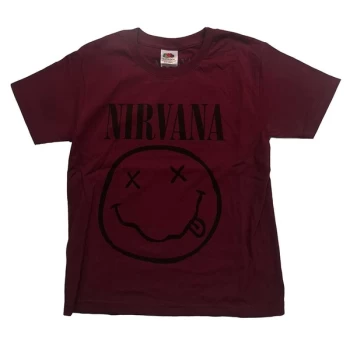 Image of Nirvana - Grey Smiley Kids 11-12 Years T-Shirt - Red