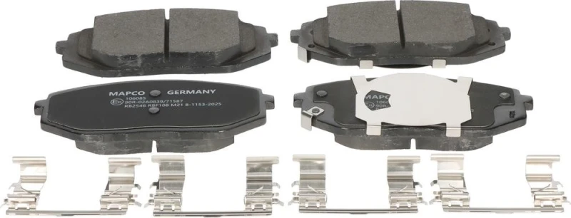 Image of MAPCO 106085 Brake pad set Front Axle, with acoustic wear warning, with fastening material Brake Pad Set,disc brake (402)