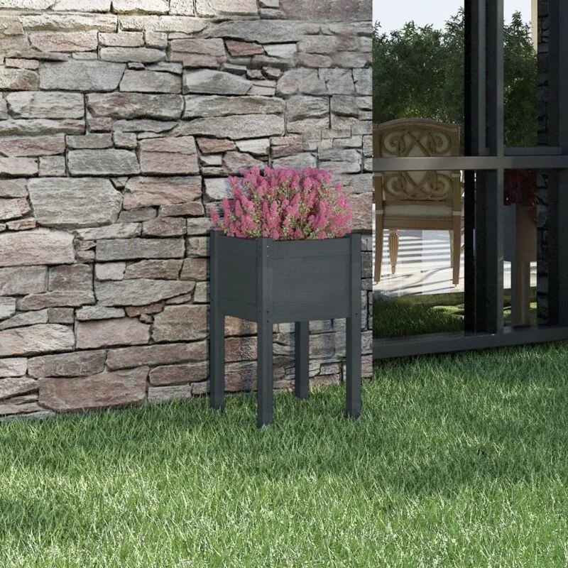 Image of vidaXL Garden Planter Grey 40x40x70cm Solid Pinewood, Grey 810793