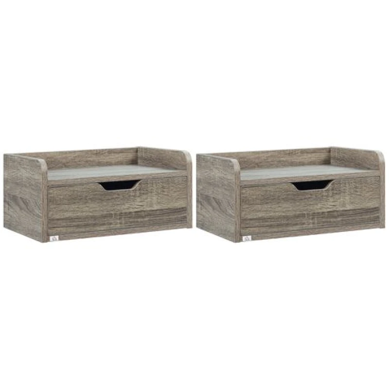 Image of Homcom Floating Nightstand Set Of 2 With Drawer - Brown 831-629V80RB