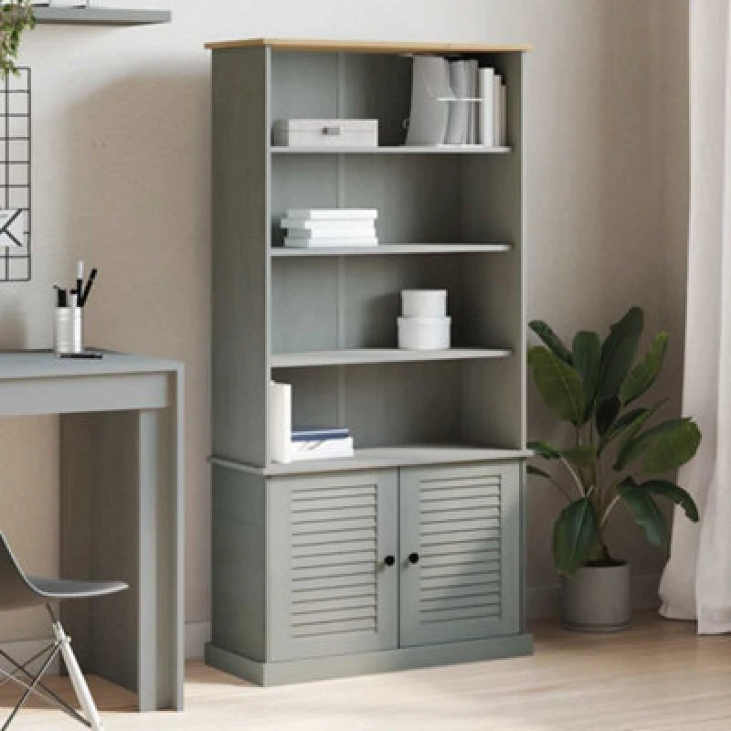 Image of VIDAXL Bookcase vigo Grey 85x35x170cm Solid Wood Pine Vidaxl 8720845846121