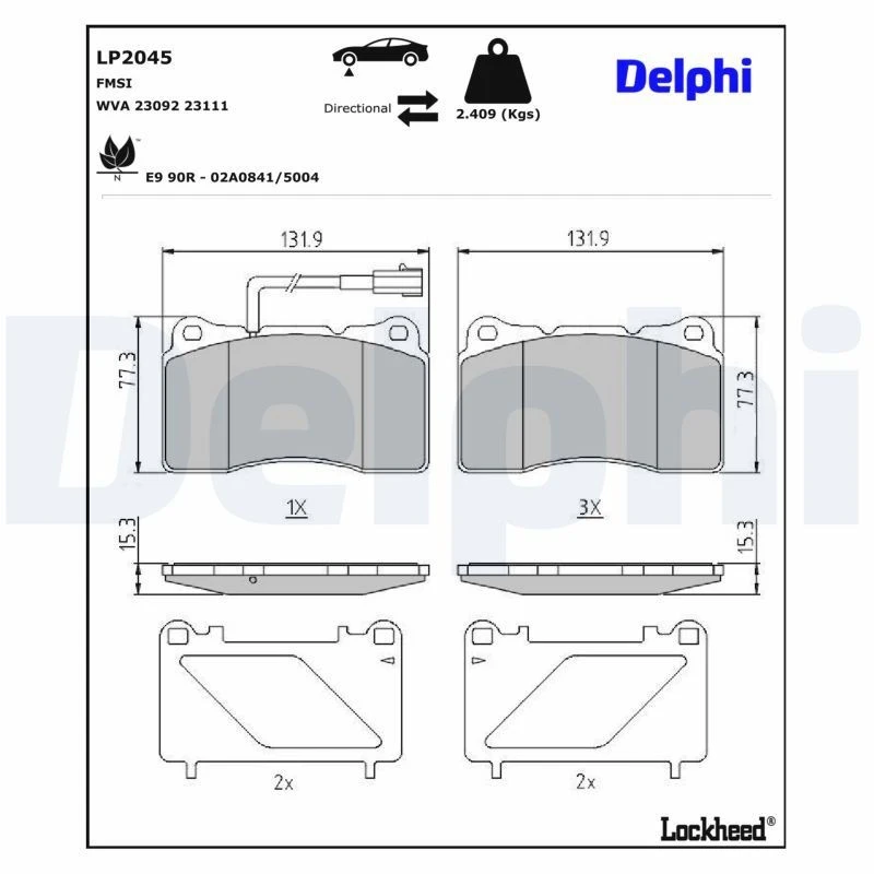 Image of DELPHI Brake pad set DELPHI LP2045