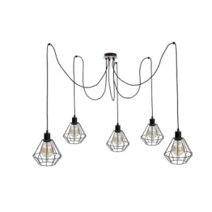 image of Atwood Cluster Pendant Ceiling Light Black, Wood, 5x E27