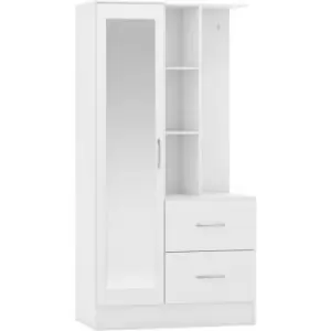 image of Seconique - Nevada Mirrored Open Shelf Wardrobe White Gloss Finish