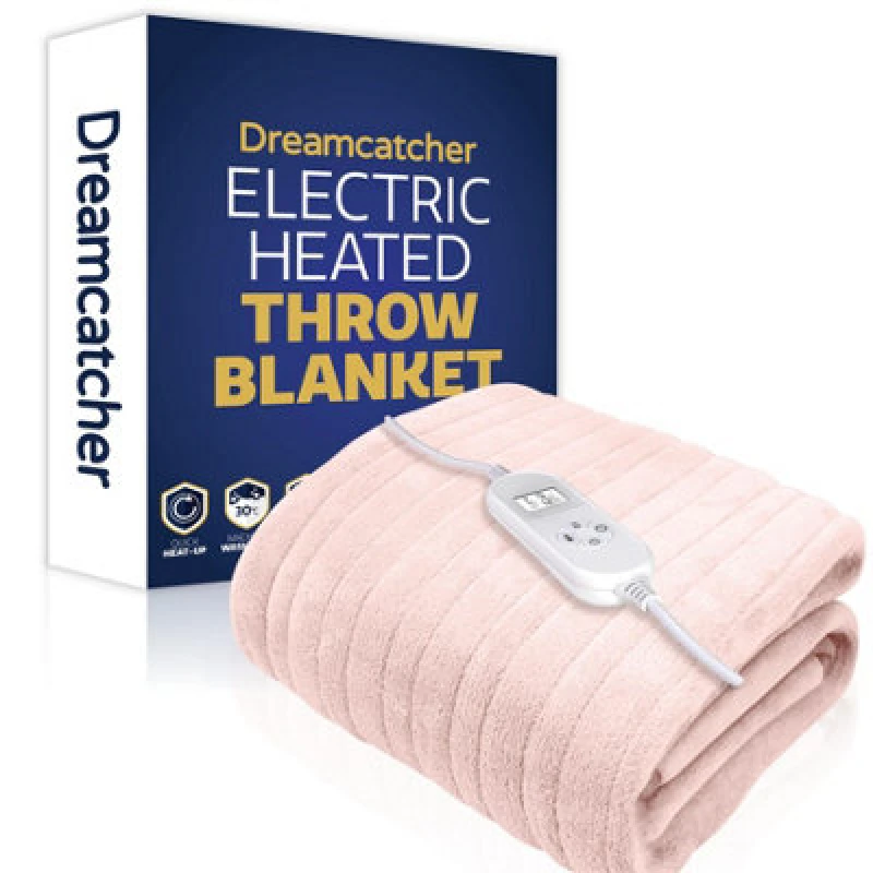 Image of Dreamcatcher Deluxe Xl Electric Throw Heated Double Over Blanket Soft Fleece 9 Heat & 12Hr Timer Settings - Pink