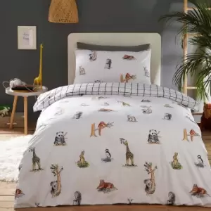 image of Portfolio Home Kids Club Wildlife Animals Duvet Cover And Pillow Cases White Bed Set - King