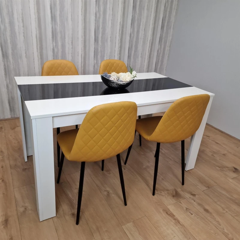 Image of KOSY KOALA Modern White & Black Dining Table Set With 4 Mustard Chairs Dining Room Furniture in Brown Brown Unisex