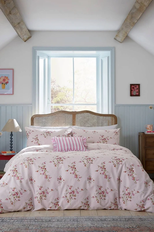 Image of Helena Springfield 'Blossom Print' Cotton Duvet Cover Set in Pink Size: King Pink Unisex King