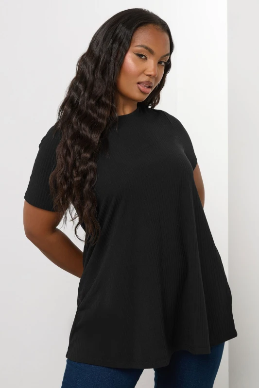 Image of Yours Womens Ribbed Swing Top in Black Size: 20 Black Female 20