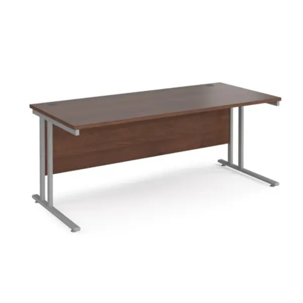 image of Office Desk 1800mm Rectangular Desk With Cantilever Leg Walnut Tops With Silver Frames Maestro 25