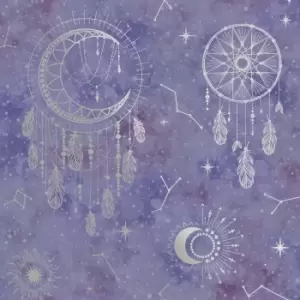 Image of Holden Decor Dreamcatcher Purple/Silver Wallpaper