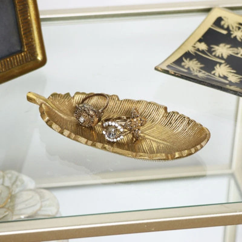 Image of Melody Maison Gold Metal Feather Trinket Dish Metallic Gold