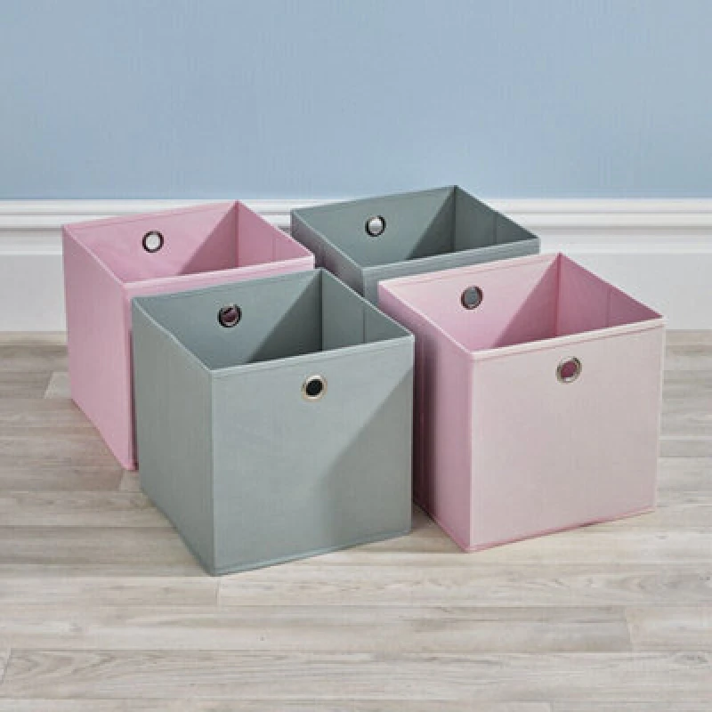 Image of Home Source Cube Pack of Four Canvas Fabric 27cm Storage Insert Boxes Multi