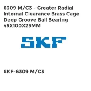 Image of 6309 M/C3 - Greater Radial Internal Clearance Brass Cage Deep Groove Ball Bearing 45X100X25MM
