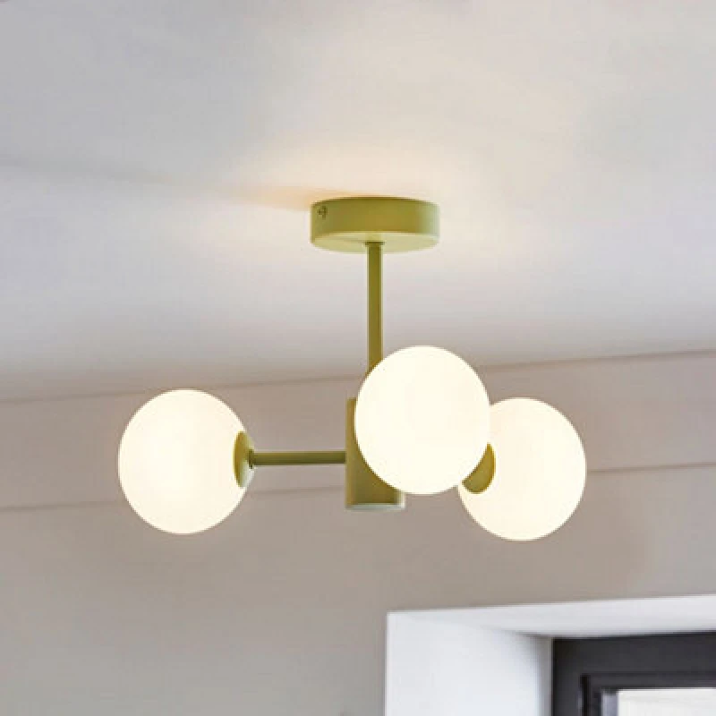 Image of ValueLights Marlow Opaque Glass Globe 3 Arm Ceiling Light Green