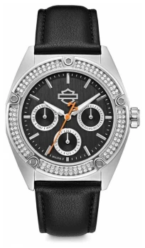 Image of Harley Davidson Womens Crystal Set Black Dial Black Watch