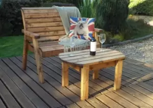Image of Hand Made 2 Seater Chunky Rustic Wooden Garden Furniture Bench With Coffee Table