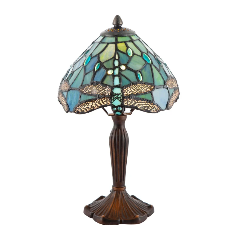 Image of Happy Homewares Hand Crafted Stained Glass Dragonfly Tiffany Table Lamp in Emerald Size: 8" Emerald Unisex 8"