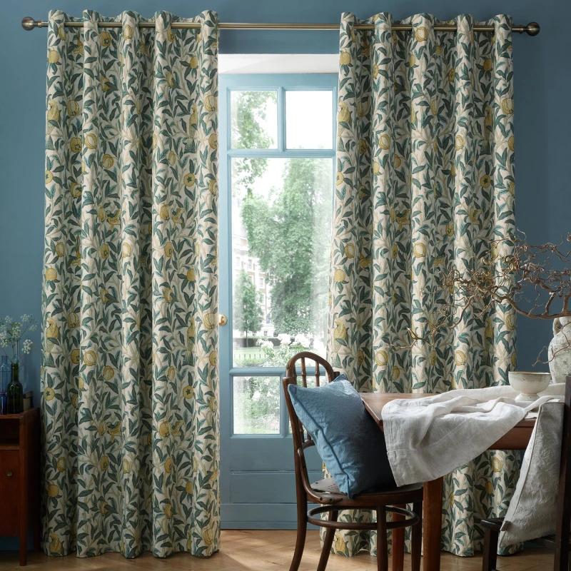 Image of William Morris At Home Bird And Pomegranate Ready Made Eyelet Blackout Curtains Mineral