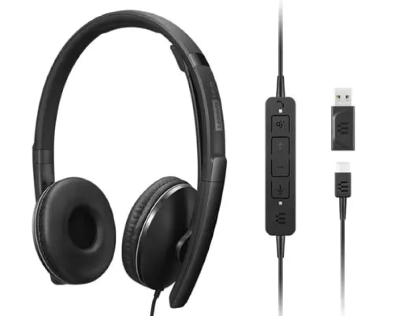 Image of Lenovo 4XD1M45627 headphones/headset Wired Head-band USB Type-C Black 4XD1M45627