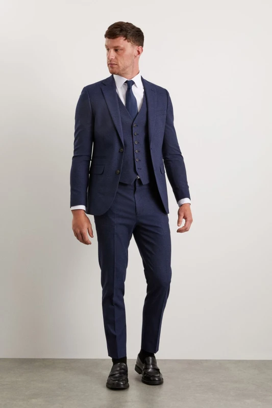 Image of Burton Mens Navy Marl Skinny Fit Suit Jacket Navy 38R Male BBB03591