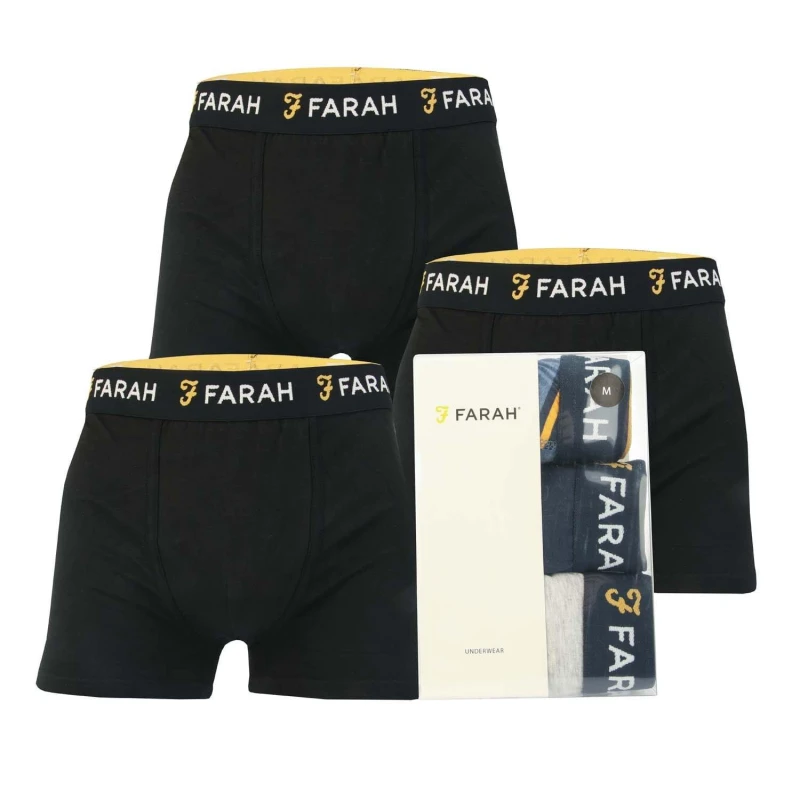 Image of Farah Black 3 Pack Saginaw Boxers Black Male S 233508UK