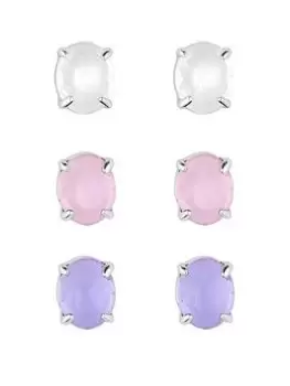 image of Mood Silver Purple And Pink Open Stone Stud Earrings - Pack of 3, Silver, Women