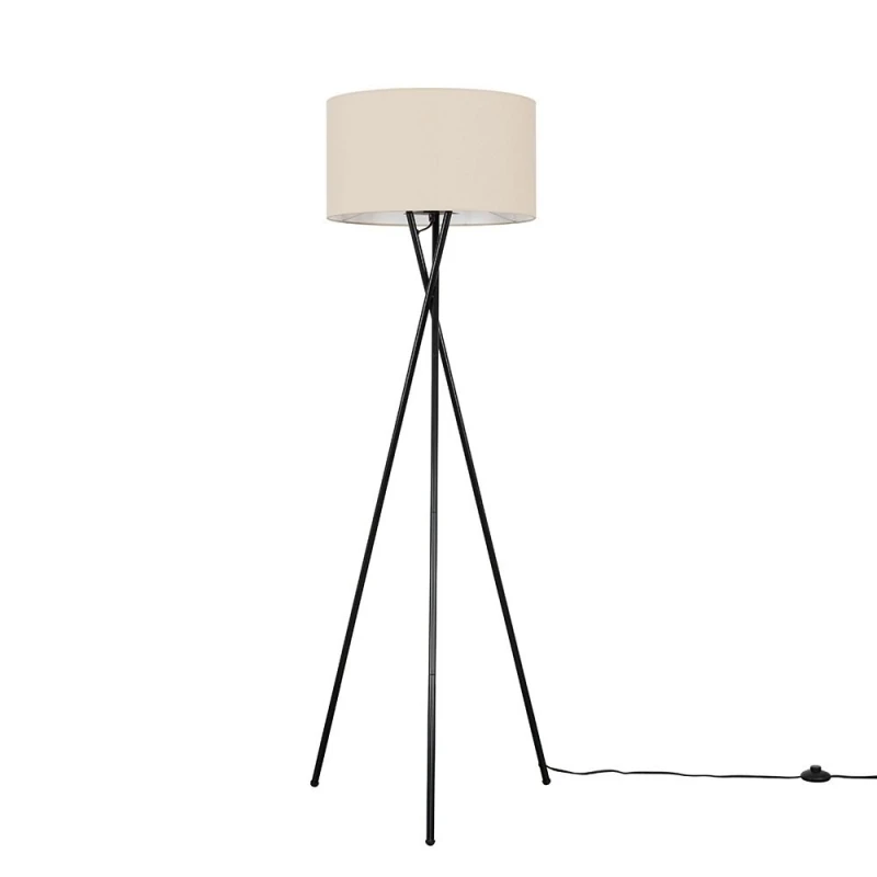 Image of ValueLights ValueLights Camden Black Metal Tripod Floor Lamp with Drum Lamp Shade and LED Bulb in Natural Natural One Size Unisex 5055759991203