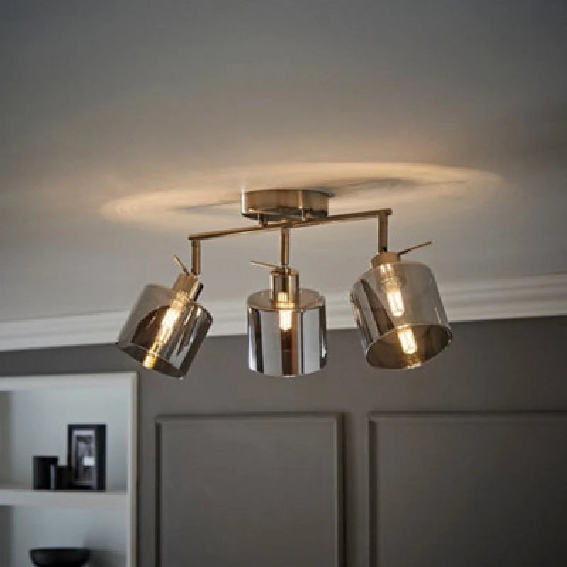 Image of Valuelights Demi Brushed Chrome And Smoked Glass 3 Way Bar Ceiling Spotlight
