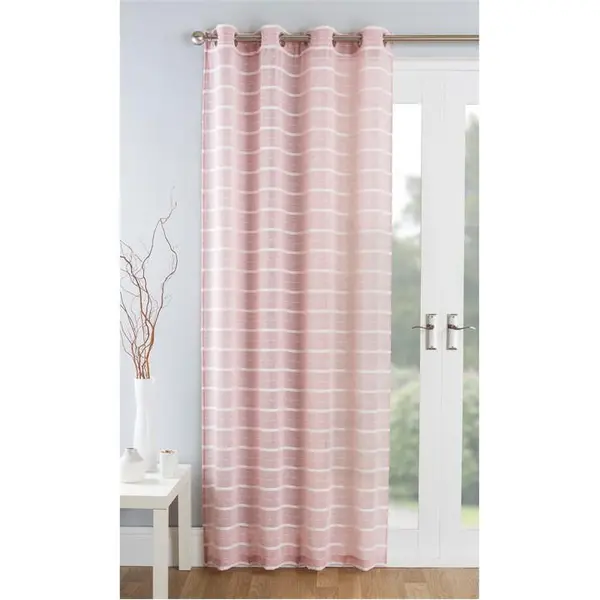 image of Tyrone Textiles Antigua Stripe Chenille Linen Look Eyelet Panel - Pink 55x54in