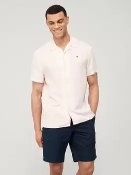 Image of Tommy Jeans Classic Solid Camp Collar Short Sleeve Shirt - Light Pink