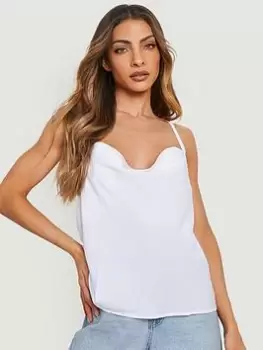 Image of Boohoo Cowl Neck Cross Back Cami Top - Cream, Size 12, Women
