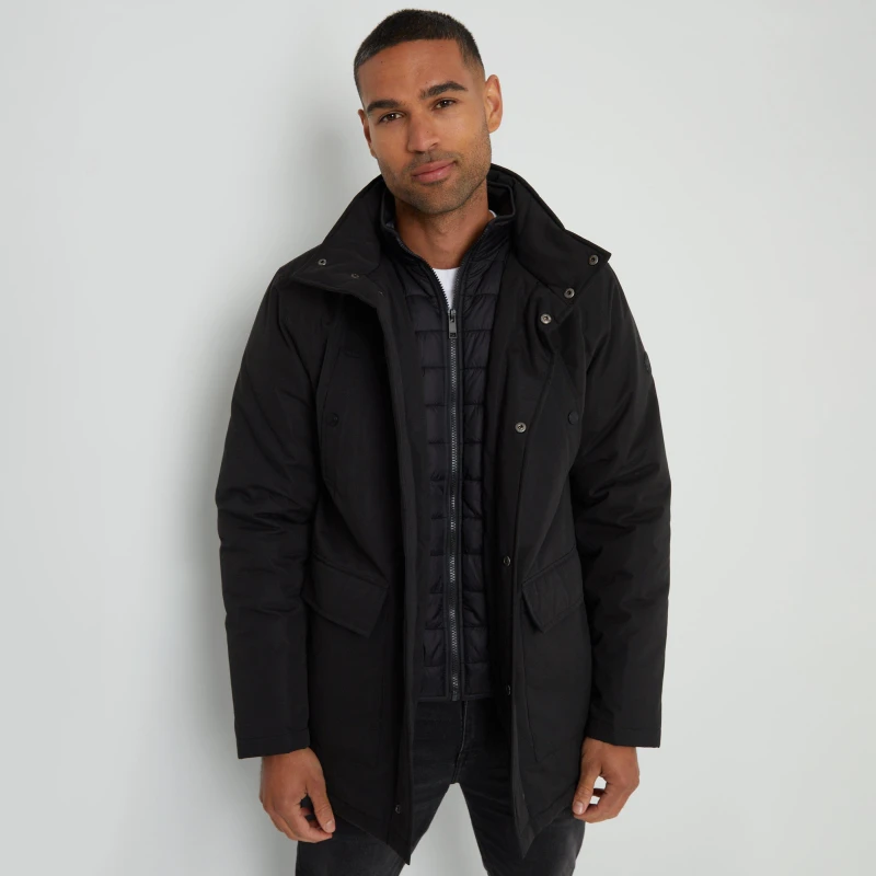 Image of Threadbare Showerproof Funnel Neck Mock Layer Coat - Black S