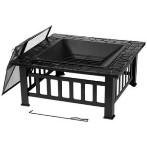 Tepro Large Glenview Black Square Log Fire Pit - Garden & Outdoor